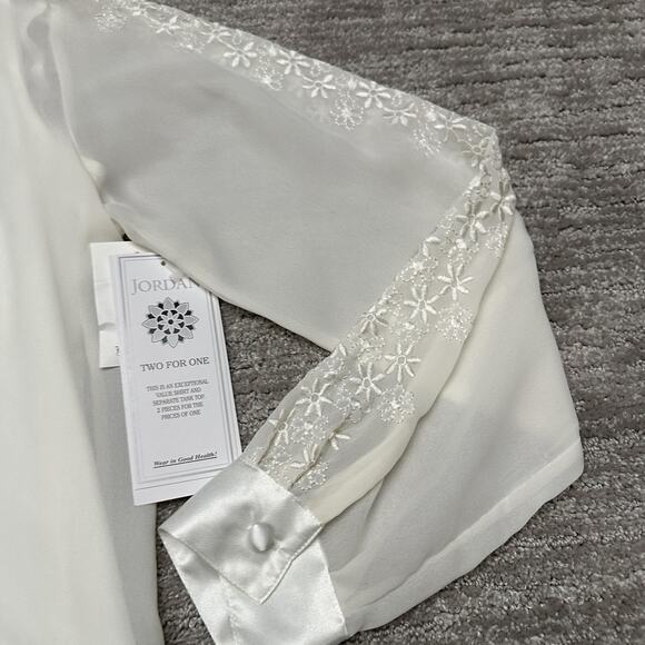 VTG Jordan Shirt Womens M Sheer Embroidered Floral Button Blouse Secretary 90s - Picture 5 of 16